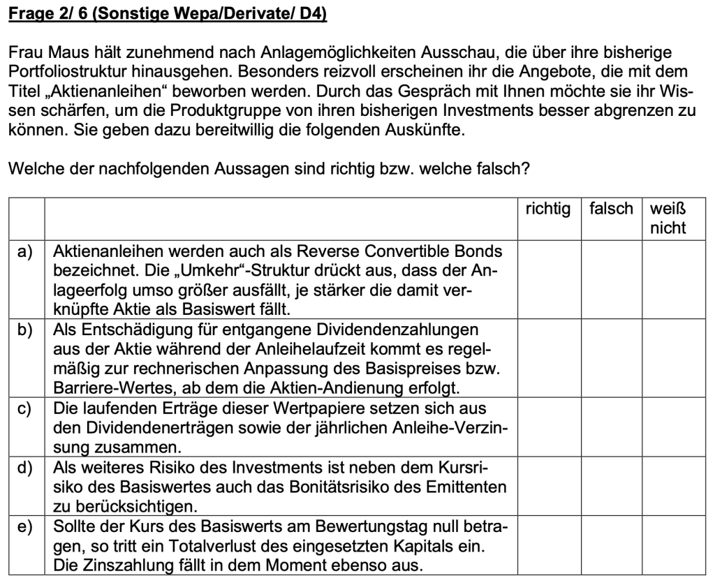 Beispielfrage Derivate:Wertpapiere