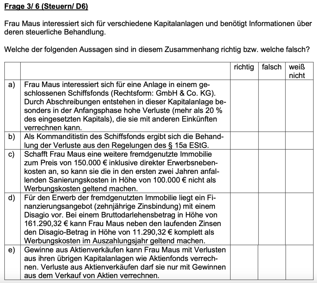 Beispielfragen Steuern